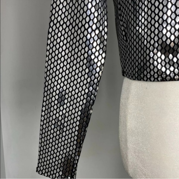 NWT Zara Woman Honeycomb Sweater Metallic Silver Shiny Black Top Size S Small - Picture 10 of 11
